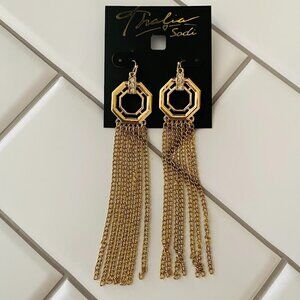 Thalia Sodi Earrings Gold Octagon Fringe Tower Earrings